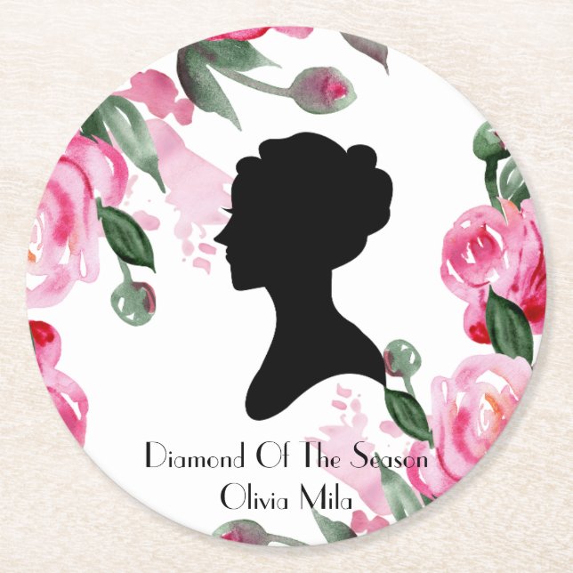 Pink tea party bridal shower  round paper coaster (Front)