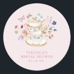 Pink Tea Party Bridal Shower Sticker<br><div class="desc">Let Your Special Day Blossom with this Pink Tea Party Bridal Shower Sticker! This design features stunning hand-painted watercolor florals in hues of deep purple, dusty blue, and blush pink with sage greenery. Whether you're hosting a garden party or a cozy, intimate gathering, this beautiful sticker design will bring a...</div>