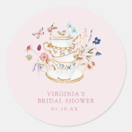 Pink Tea Party Bridal Shower Sticker