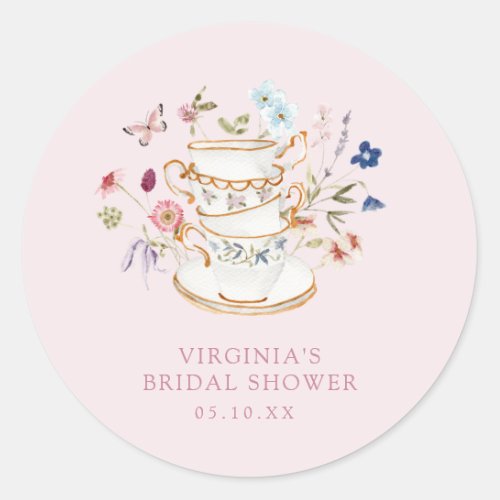 Pink Tea Party Bridal Shower Sticker