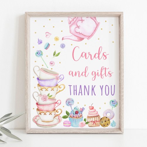 Pink Tea Party Cards  Gifts Birthday Sign