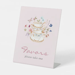 Pink Tea Party Favors Pedestal Sign