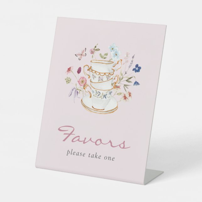 Pink Tea Party Favors Pedestal Sign (Front)