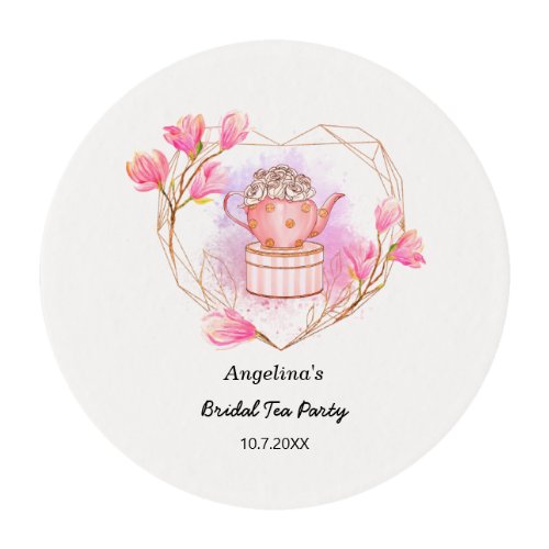 Pink Tea Party Floral Tea Pot White Edible Frosting Rounds