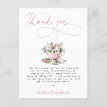 Pink Tea Party Girl Baby Shower Thank You 
