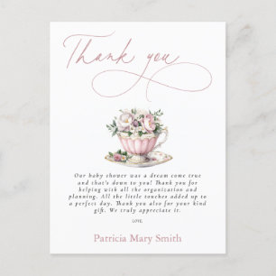 Pink Tea Party Girl Baby Shower Thank You Postcard