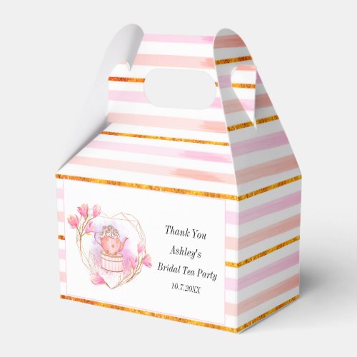 Pink Tea Party Gold Stripes Floral Favor Box