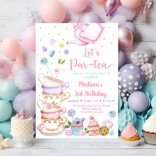 Pink Tea Party Let's Par-tea Birthday Invitation