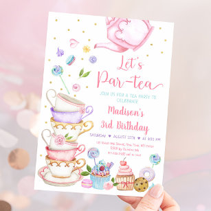Pink Tea Party Let's Par-tea Birthday Invitation