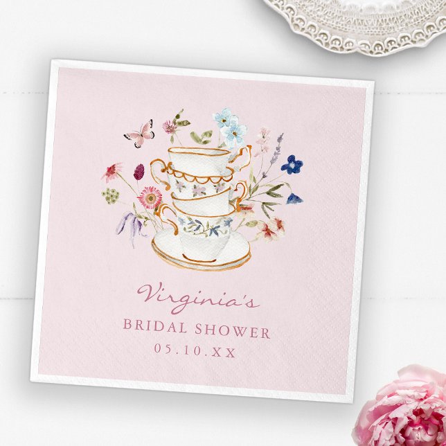 Pink Tea Party Paper Plate Napkins (Pink Tea Party Paper Napkins with Butterfly by Painted Paperie
)