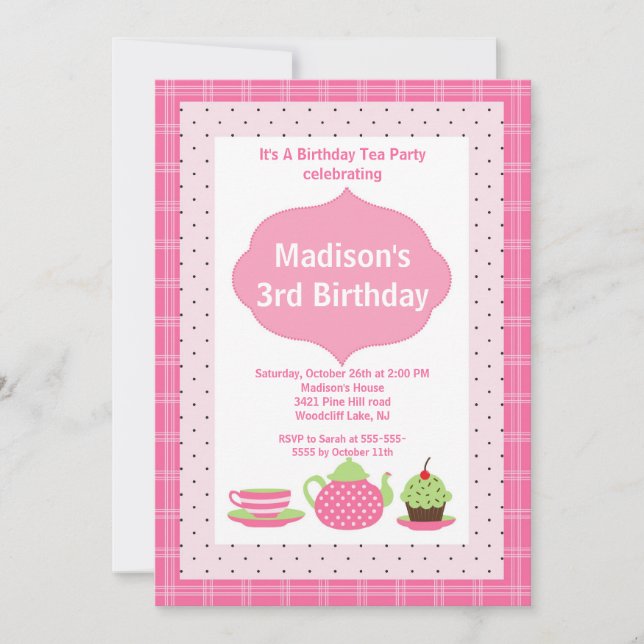 Pink Tea Party Photo Birthday Party Invitation (Front)