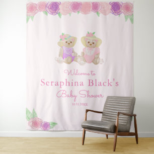 Pink Tea Party Teddy Bear Baby Shower Backdrop