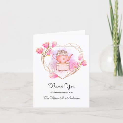 Pink Tea Party Thank You Rose Gold White Card
