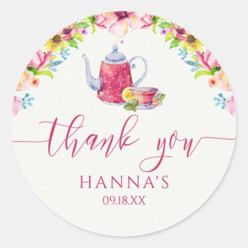 Pink Tea Party Thank You Stickers