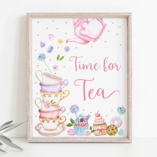 Pink Tea Party Time for Tea Birthday Poster
