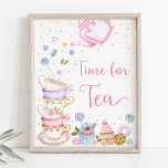 Pink Tea Party Time For Tea Birthday Poster at Zazzle