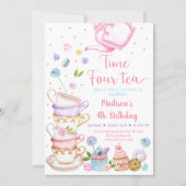 Pink Tea Party Time Four Tea Birthday Invitation (Front)