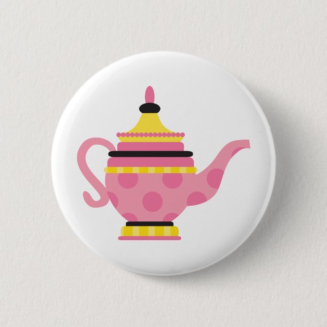 Pink Tea Pot Pinback Button (Front)