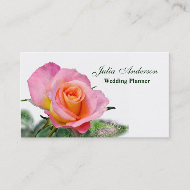 Pink Tea Rose Wedding Planner Business Card (Front)