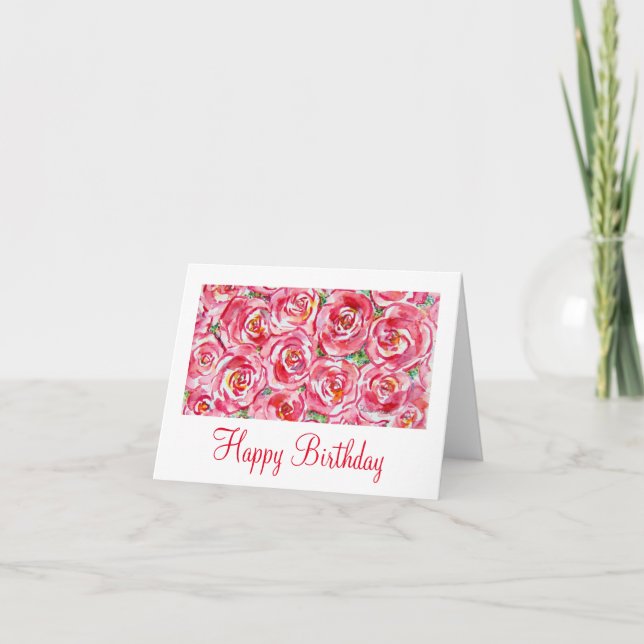 Pink Tea Roses Birthday Card (Front)