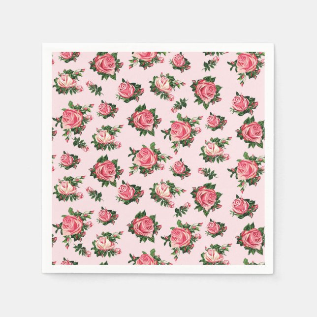 Pink Tea Roses Paper Napkins (Front)