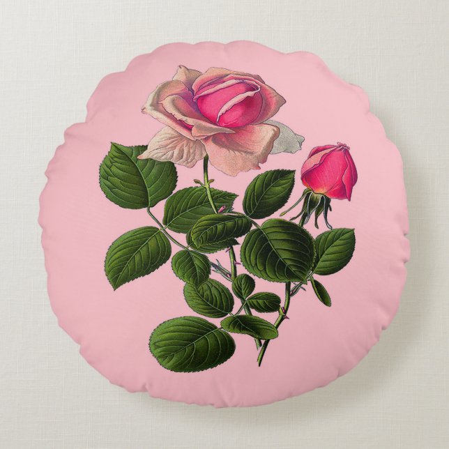 Pink Tea Roses Round Pillow (Front)