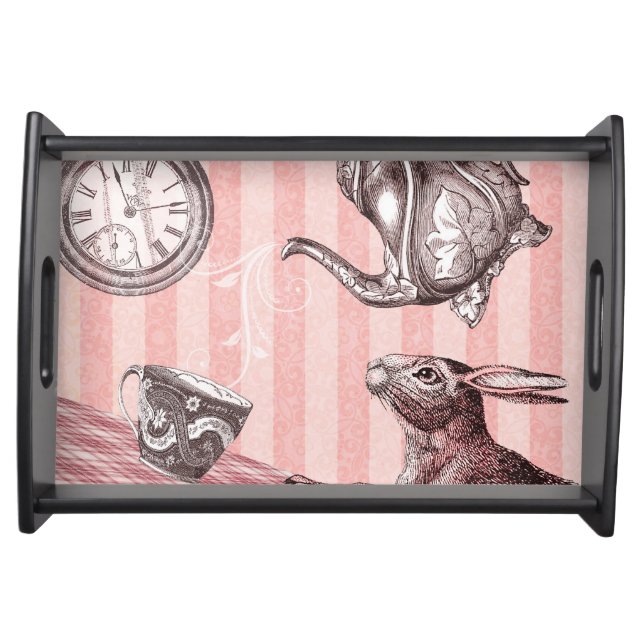 Pink Tea Time Rabbit in Wonderland Serving Tray (Front)