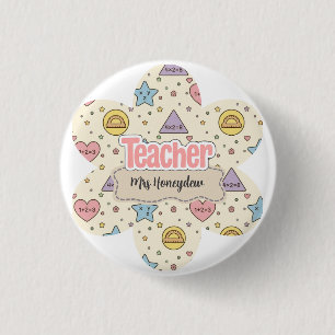 Pink Teacher Math Shapes Pattern Button
