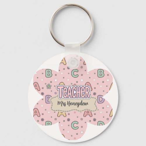 Pink Teacher School Letters Pattern  Keychain