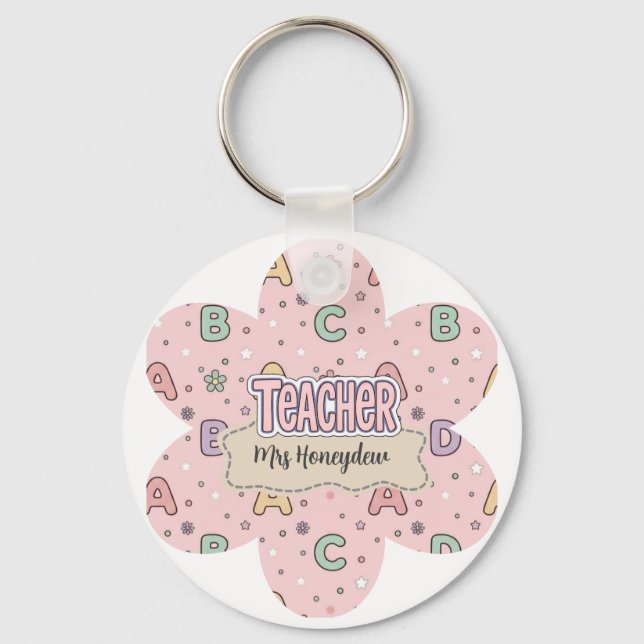 Pink Teacher School Letters Pattern  Keychain (Front)