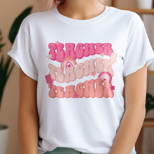 Pink Teacher Teacher Teacher Retro T-Shirt