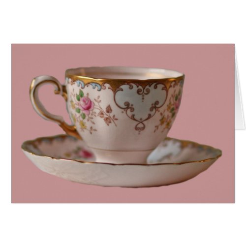 Pink Teacup and Saucer with Roses