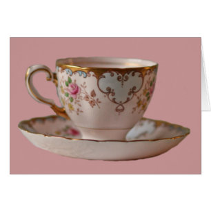Pink Teacup and Saucer with Roses Cards