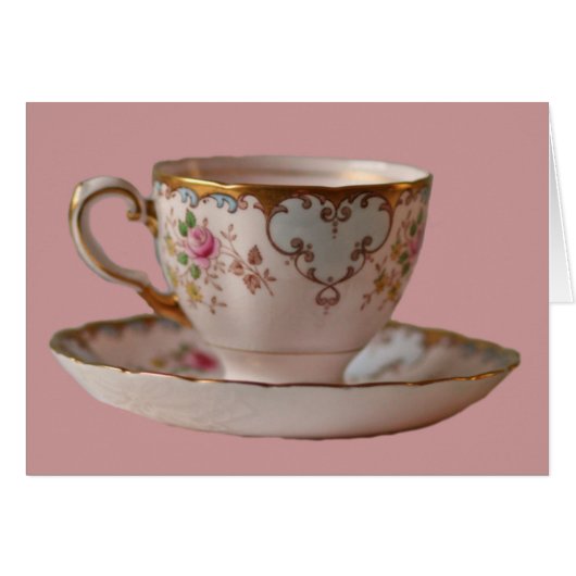 Pink Teacup and Saucer with Roses Cards (Front Horizontal)