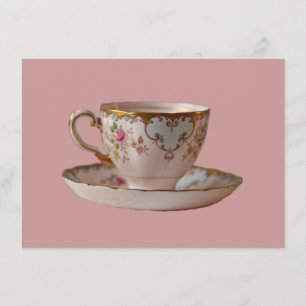 Pink Teacup and Saucer with Roses Invitation