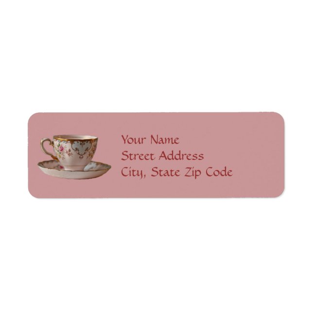 Pink Teacup and Saucer with Roses Label (Front)
