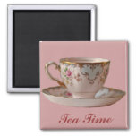 Pink Teacup And Saucer With Roses Magnet at Zazzle