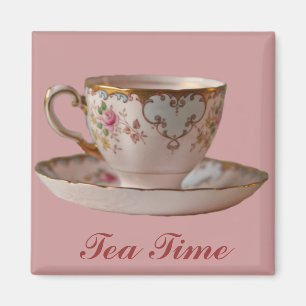 Pink Teacup and Saucer with Roses Magnet