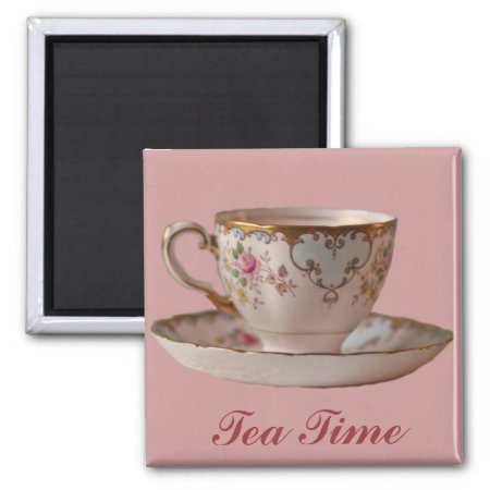 Pink Teacup And Saucer With Roses Magnet