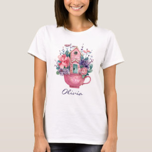 Pink Teacup Fairytale House Womens White T-Shirt