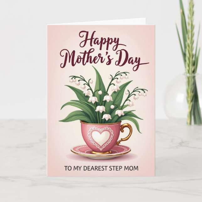 Pink Teacup Mothers Day Art Card (Front)