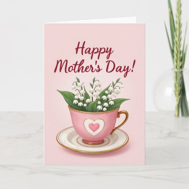 Pink Teacup Mothers Day Card (Front)
