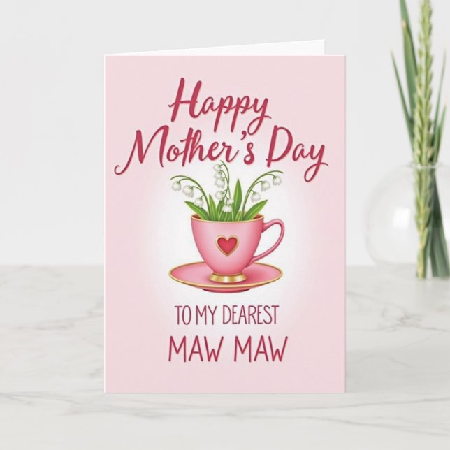 Pink Teacup Mothers Day Love Card (Front)