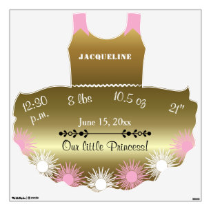 Pink Teal 12x12 Dress Girl Birth Stats Wall Decal