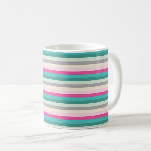 Pink Teal and Grey Striped Coffee Mug