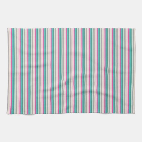 Pink Teal and Grey Striped Kitchen Towel
