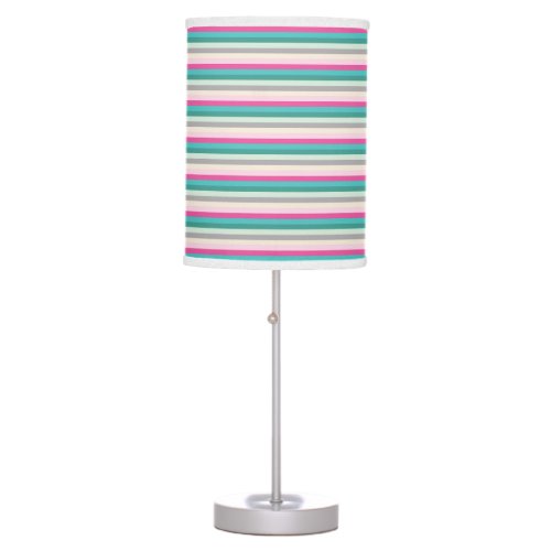 Pink Teal and Grey Striped Table Lamp