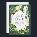 Pink, teal and orchid tropical floral save the date<br><div class="desc">Pink,  teal and orchid tropical floral design. Beautiful modern script text. Part of a collection.</div>