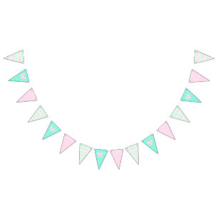 Pink, Teal and Striped Heart Flag Banner