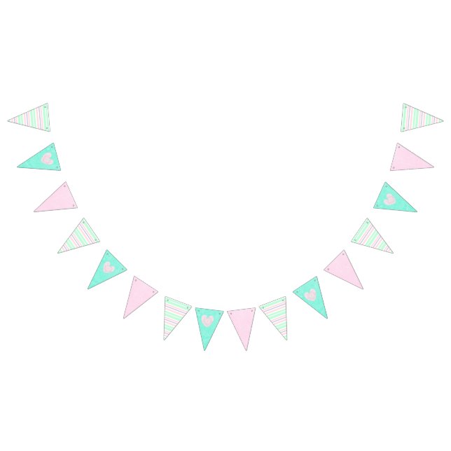 Pink, Teal and Striped Heart Flag Banner (All)